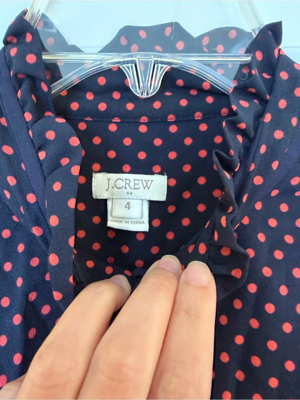J.Crew Preppy Polka Dot Blouse - Navy with Pink Dots